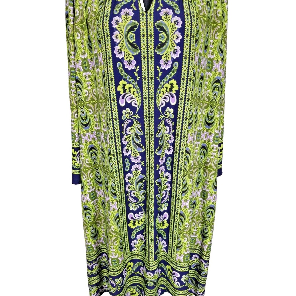 LONDON TIMES 3/4 Peek a Boo Sleeve Shift Dress 16W Keyhole Neckline Retro Green - Picture 3 of 12
